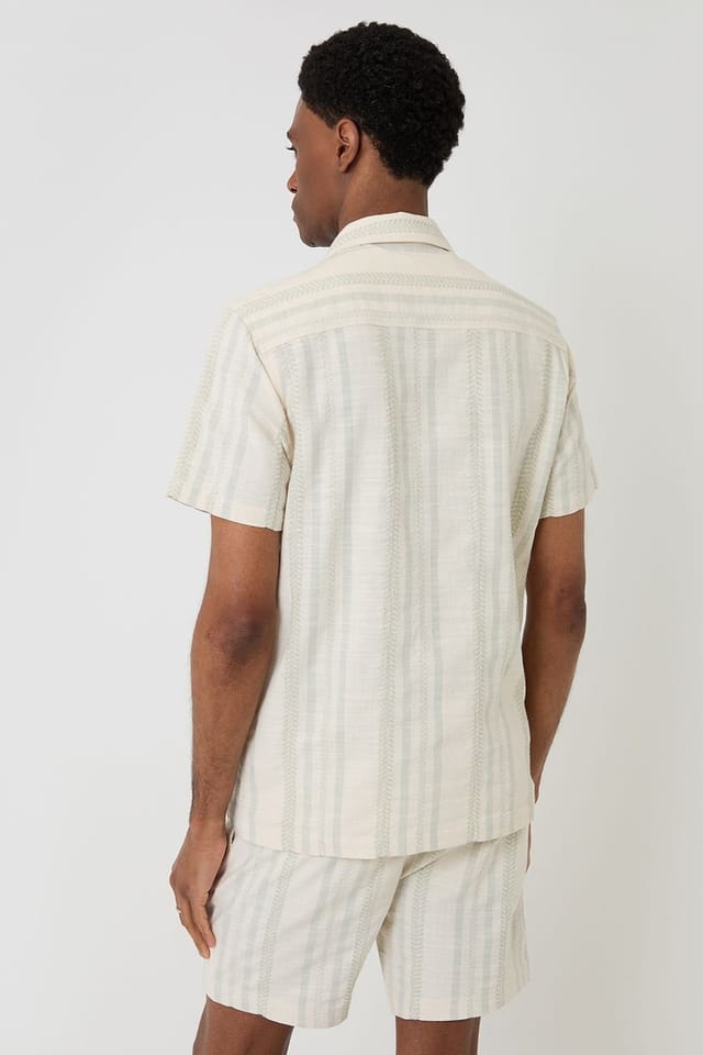 Threadbare Threadbare Men's Geometric Stripe Textured Cotton Shorts in Pale Green - 2
