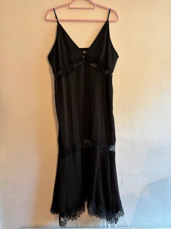 H&M Silk style slip midi dress with lace trim and inserts asymmetrical hem