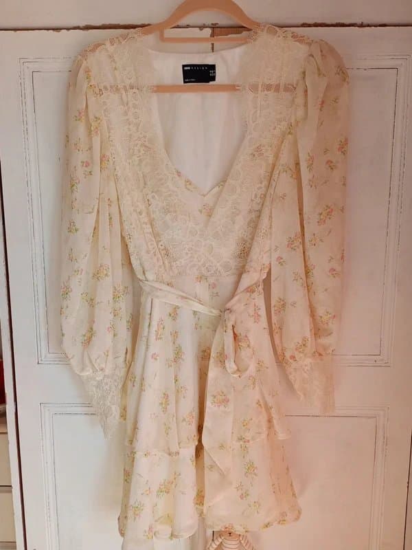 ASOS Design ASOS Design Fairy Cottage Core Lace Floral Vintage Look Knee Length Dress Size 10