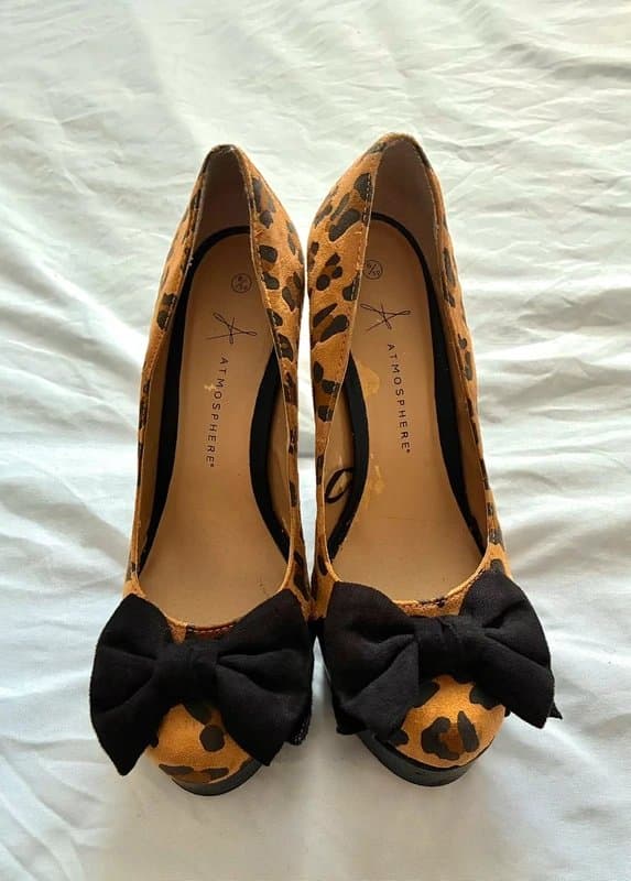 Atmosphere Atmosphere Leopard Print Platform Heels UK 6 / EU 39 – Y2K Statement Bow High Heels