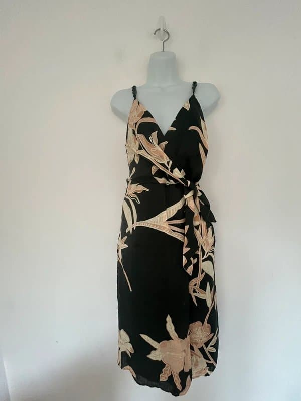 Reiss * NEW * (shop floor) Reiss Khaki Alice Floral Print Midi Dress Linen With Pockets (RRP£168) UK 12