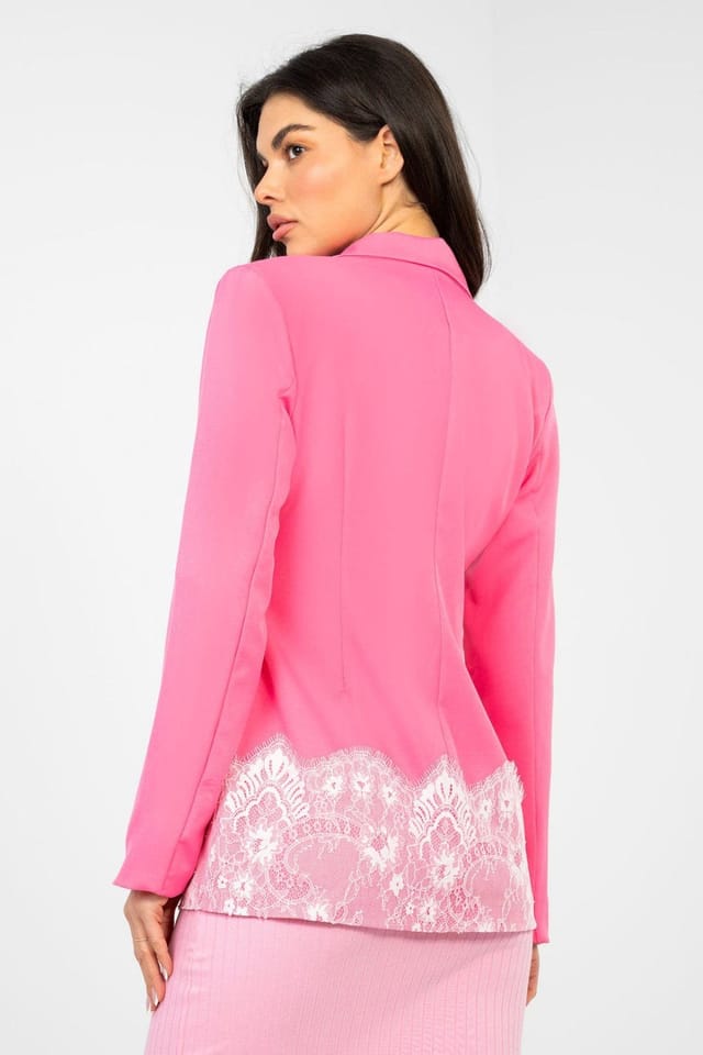 Love Lace Love Lace Women's Elegant Blazer with Lace Hem & Shoulder Pads in Pink - 3