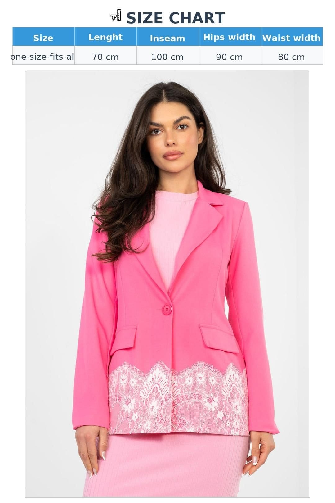Love Lace Love Lace Women's Elegant Blazer with Lace Hem & Shoulder Pads in Pink - 4