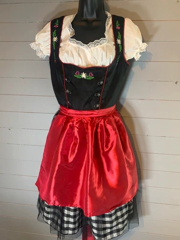 Kojooin Kojooin Three Piece Dirndl Style Dress Set Black Red Gingham UK 10