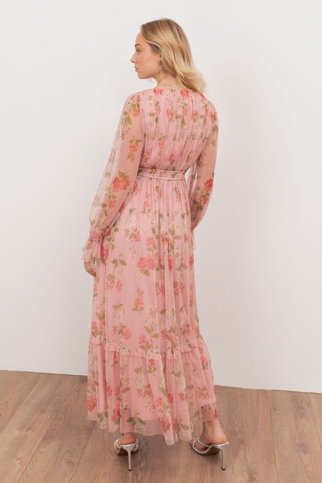 Anaya with Love Anaya with Love Women's Floral Print Faux Wrap Long Sleeve Midaxi Dress in Pink - 2