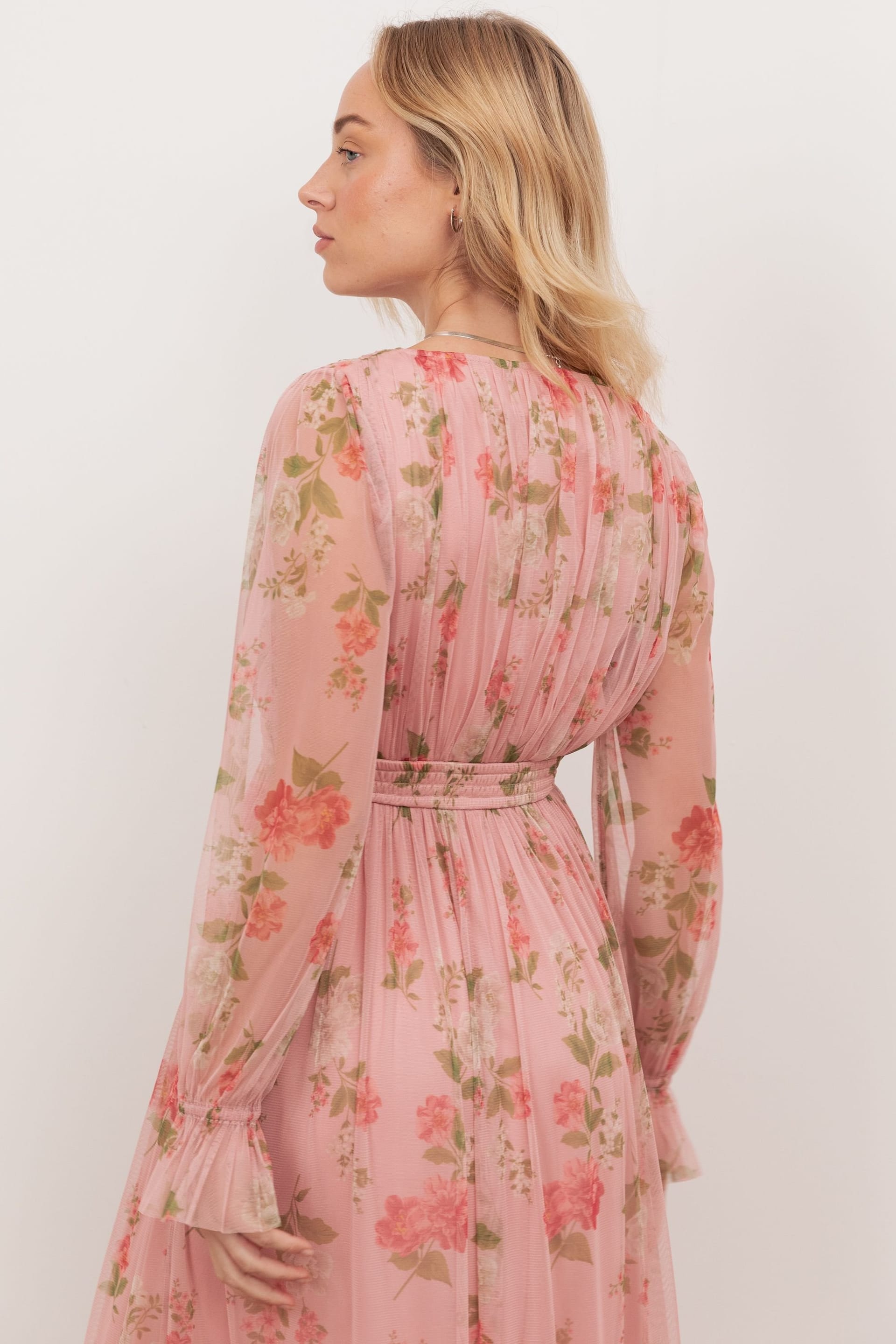 Anaya with Love Anaya with Love Women's Floral Print Faux Wrap Long Sleeve Midaxi Dress in Pink - 4