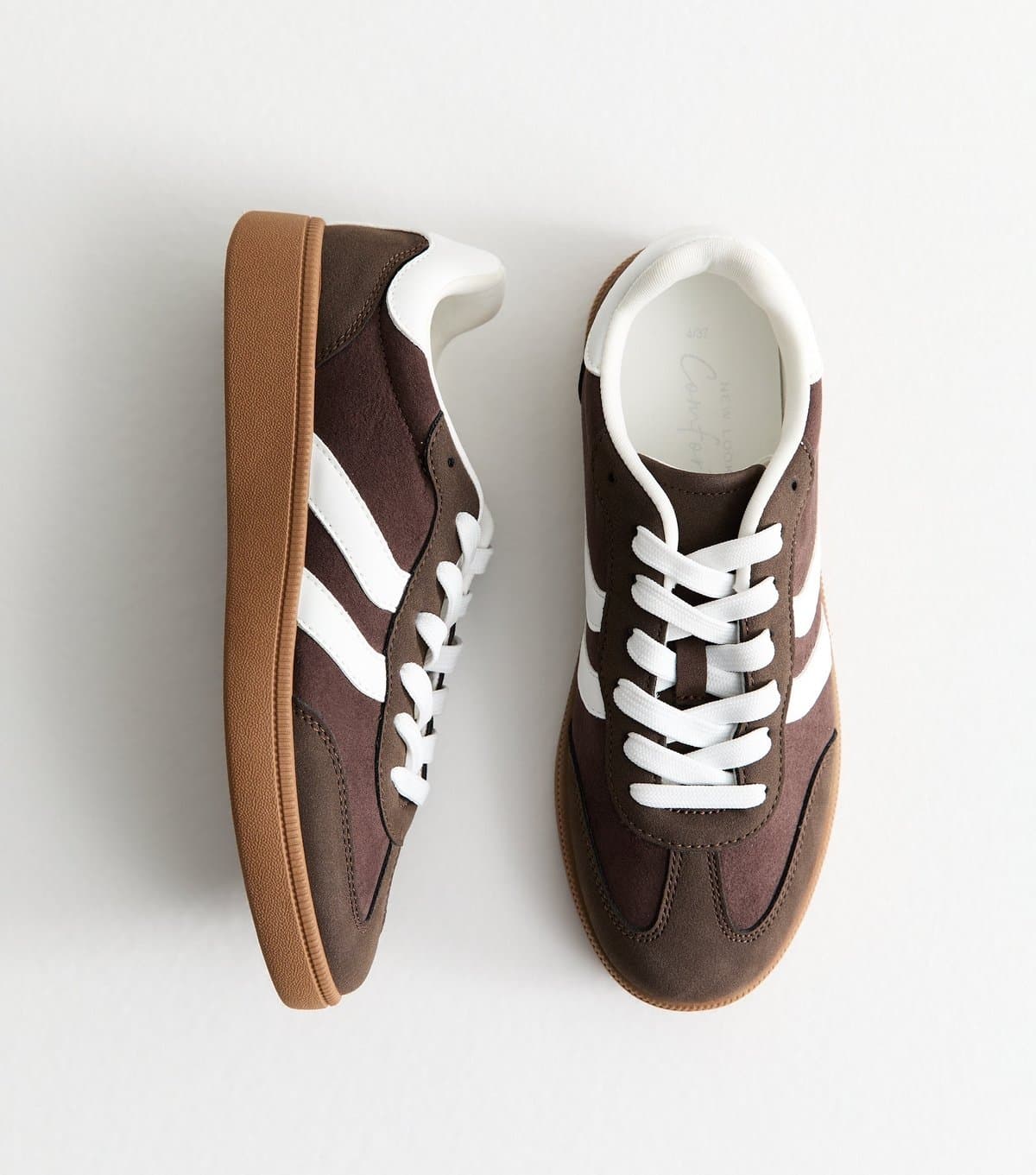 New Look Women's Brown Faux Suede Contrast Panelled Lace Up Trainers Vegan New Look