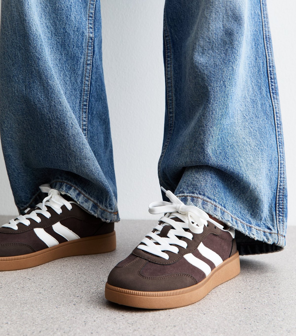 New Look Women's Brown Faux Suede Contrast Panelled Lace Up Trainers Vegan New Look - 3