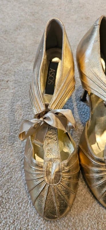 ASOS 1930s style gold ribbon high heels