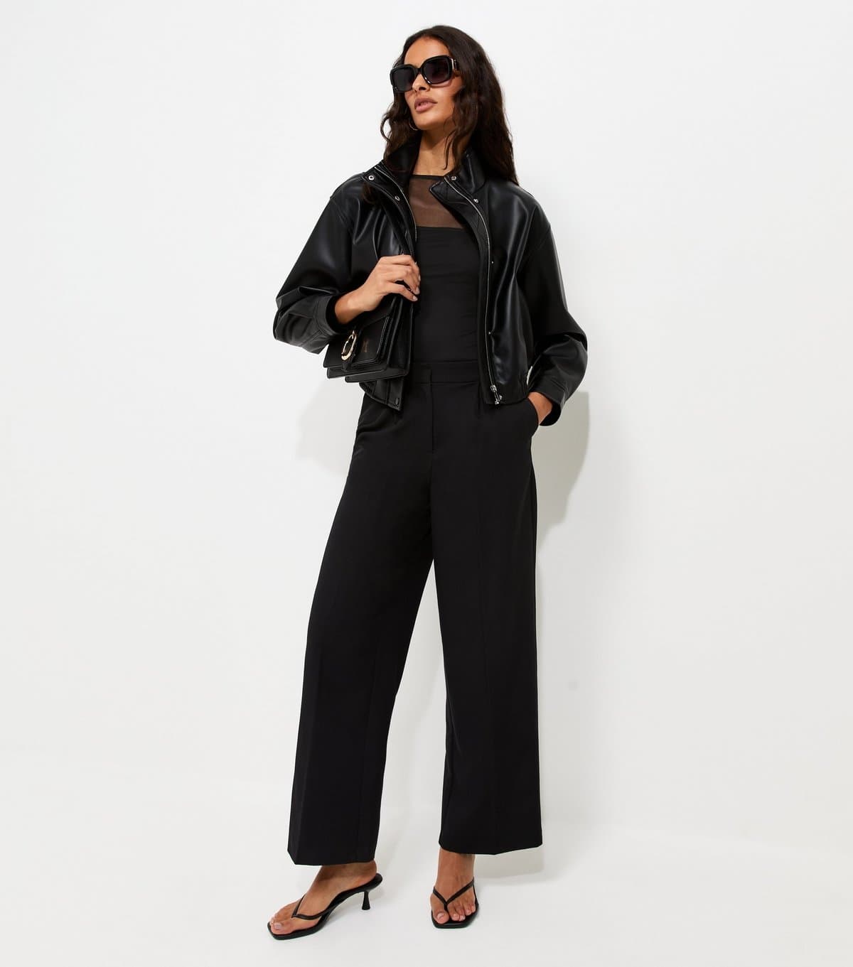 New Look Women's Black Tailored Front Crease Wide Leg Trousers New Look
