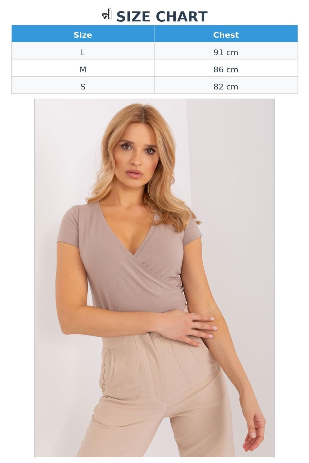 Love Lace Love Lace Women's Fitted Short Sleeve Envelope Blouse Style 191763 in Beige - 4