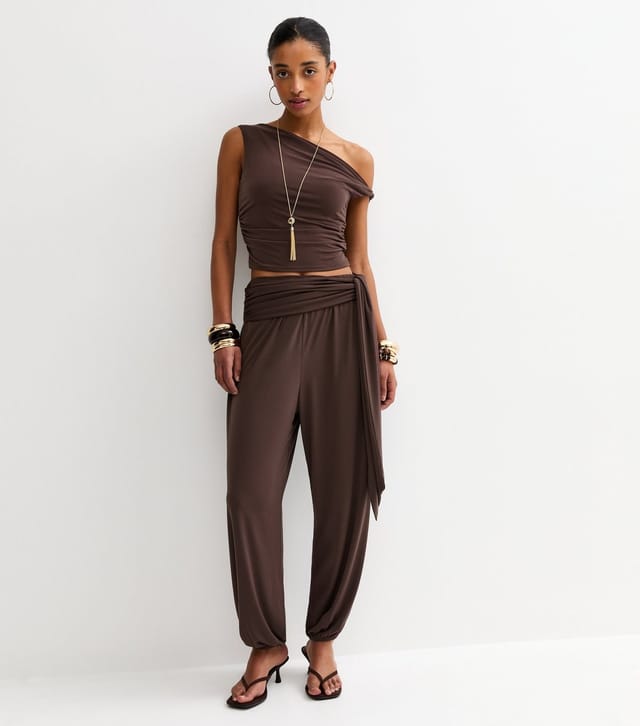 New Look Women's Dark Brown Draped Off The Shoulder Top New Look - 2