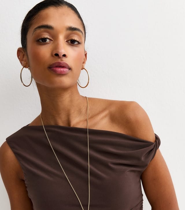 New Look Women's Dark Brown Draped Off The Shoulder Top New Look - 3