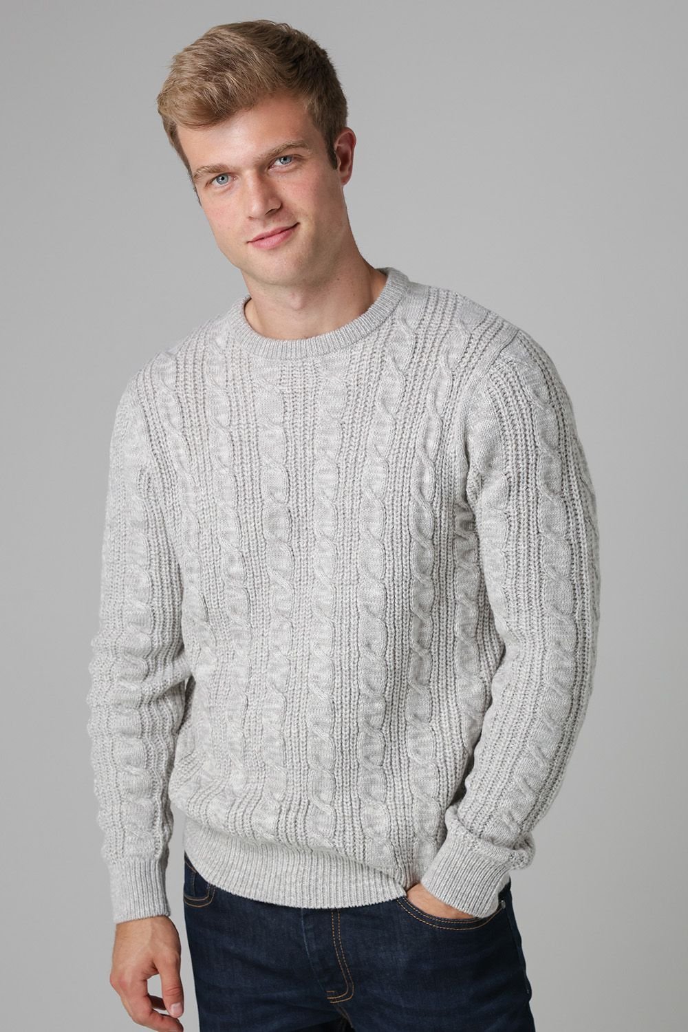French Connection French Connection Men's Cable Knit Crew Neck Jumper in Ecru - 2
