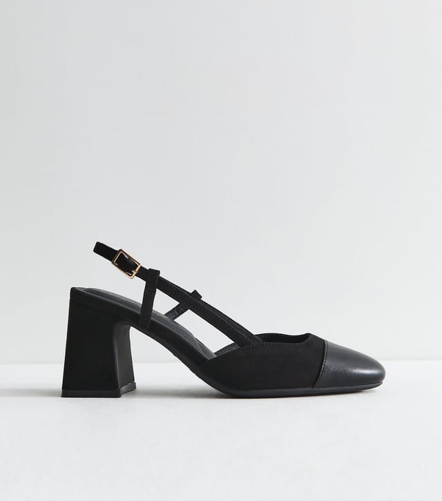 New Look Women's Black Faux Suede and Leather Toe Cap Slingback Pumps Vegan New Look - 3