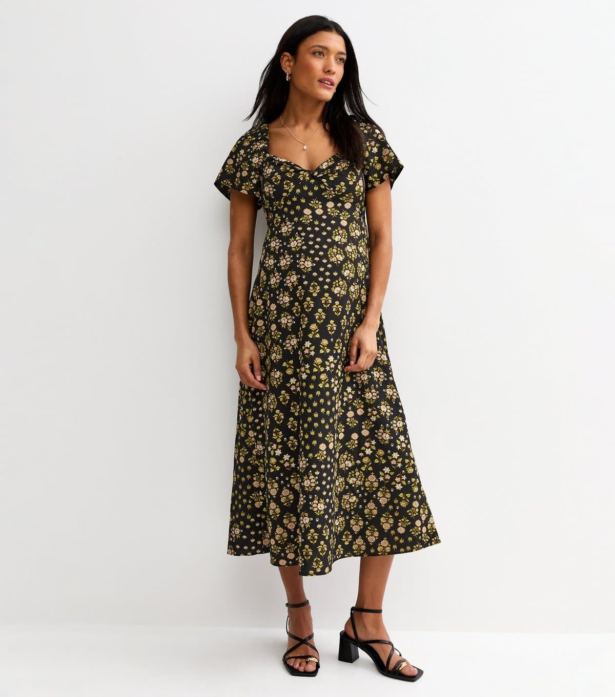 New Look Women's Maternity Black Floral Tea Midi Dress New Look