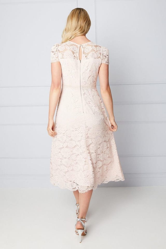 Wallis Wallis Women's Lace Fit & Flare Midi Dress in Blush - 3