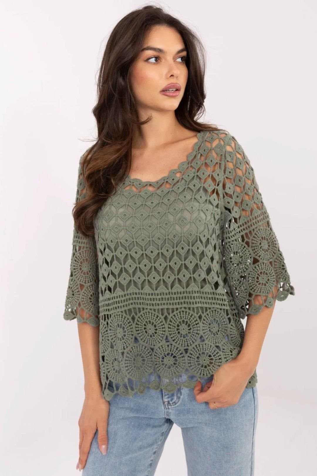 Love Lace Love Lace Women's Boho Airy Cotton Blouse Two Piece Set in Green
