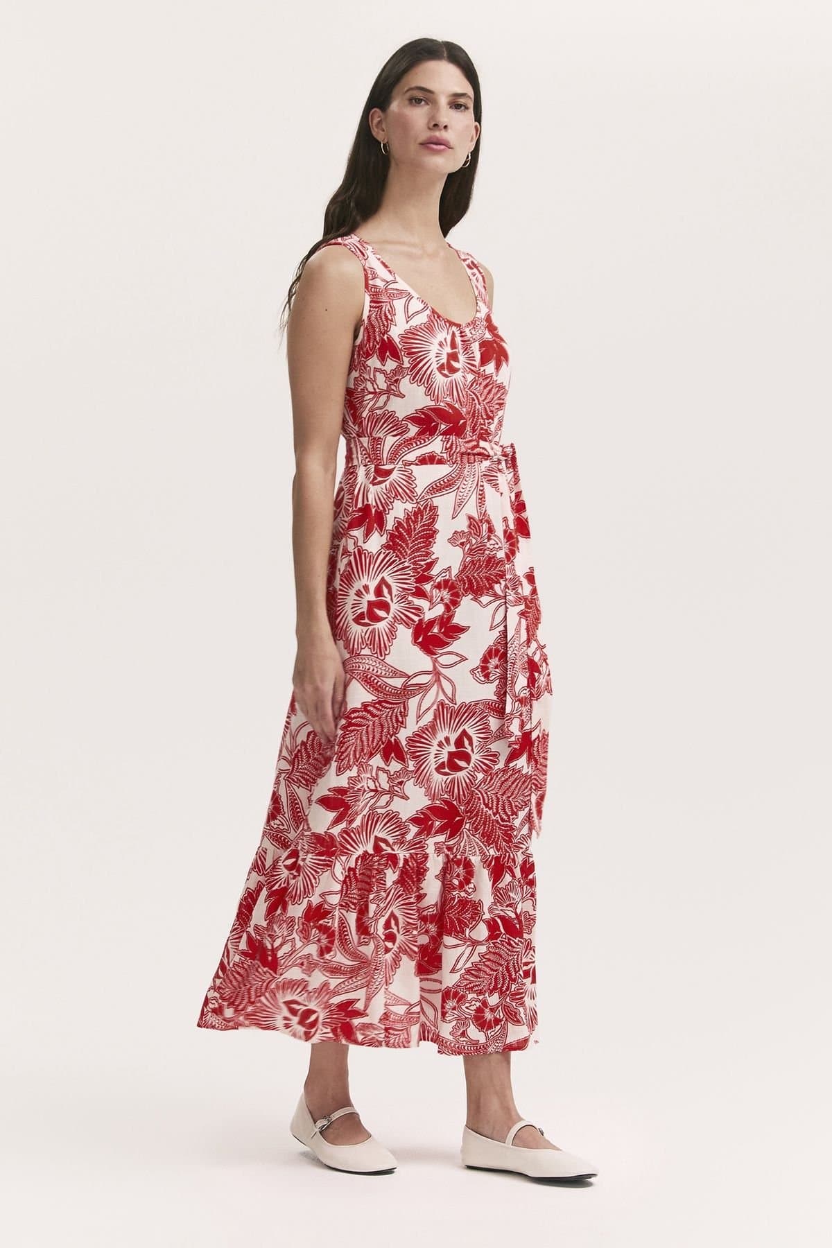 Finery London Finery London Women's Marta Linen Blend Midi Dress in Red