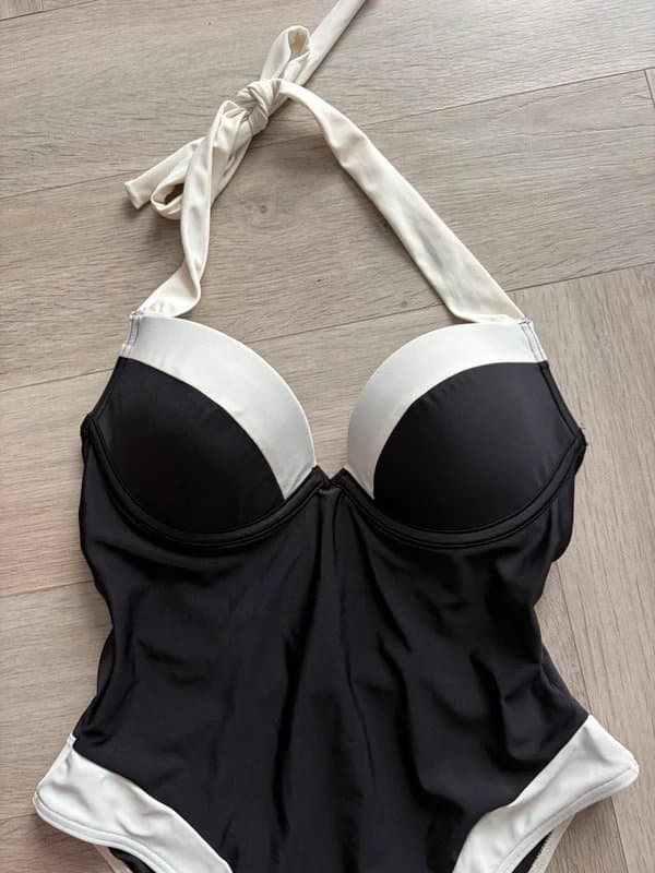 New Look New Look Black and White Halterneck Swimsuit - Size 32C