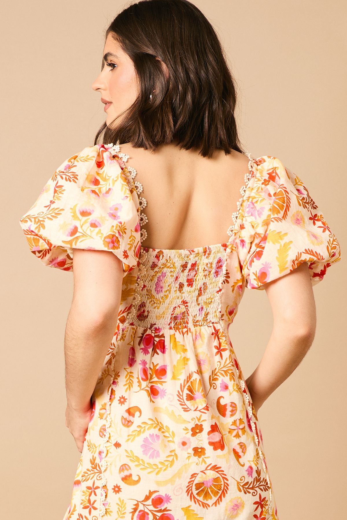 Oasis Oasis Women's Trim Detail Square Neck Puff Sleeve Midi Dress - 4