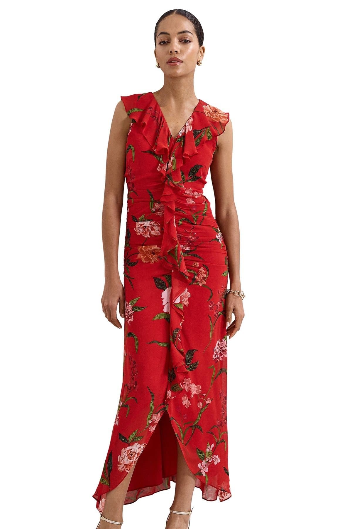 Phase Eight Phase Eight Women's Mae V-Neck Floral Maxi Dress in Scarlet