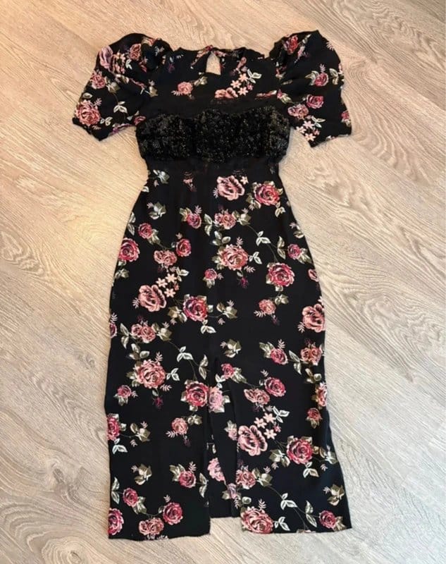 Topshop Black Floral Maxi Dress Size 6 Festival