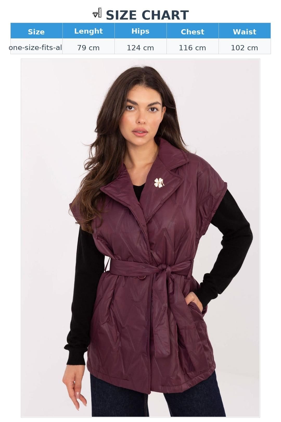 Love Lace Love Lace Women's Elegant Quilted Longline Vest with Belt in Burgundy - 4