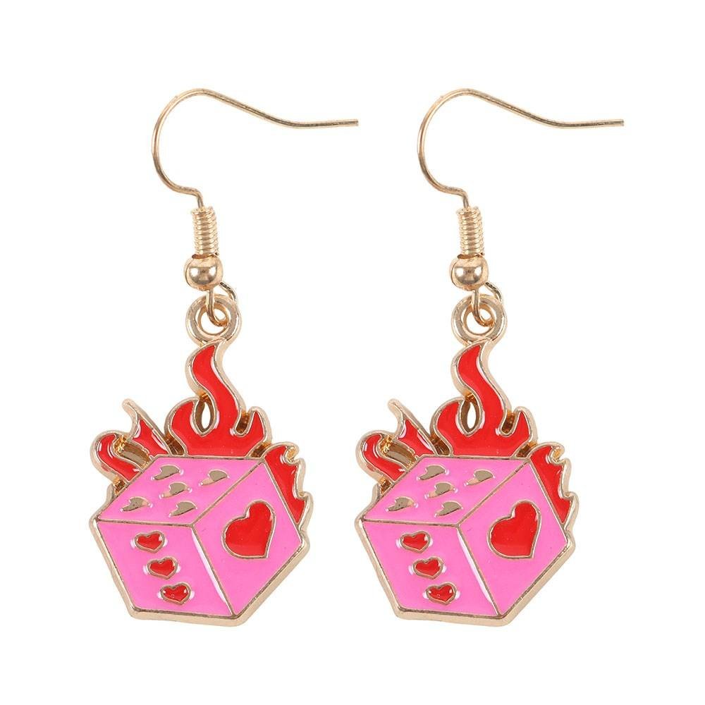 Something Different Something Different Men's Flaming Dice Dangle Earrings in Pink - 1