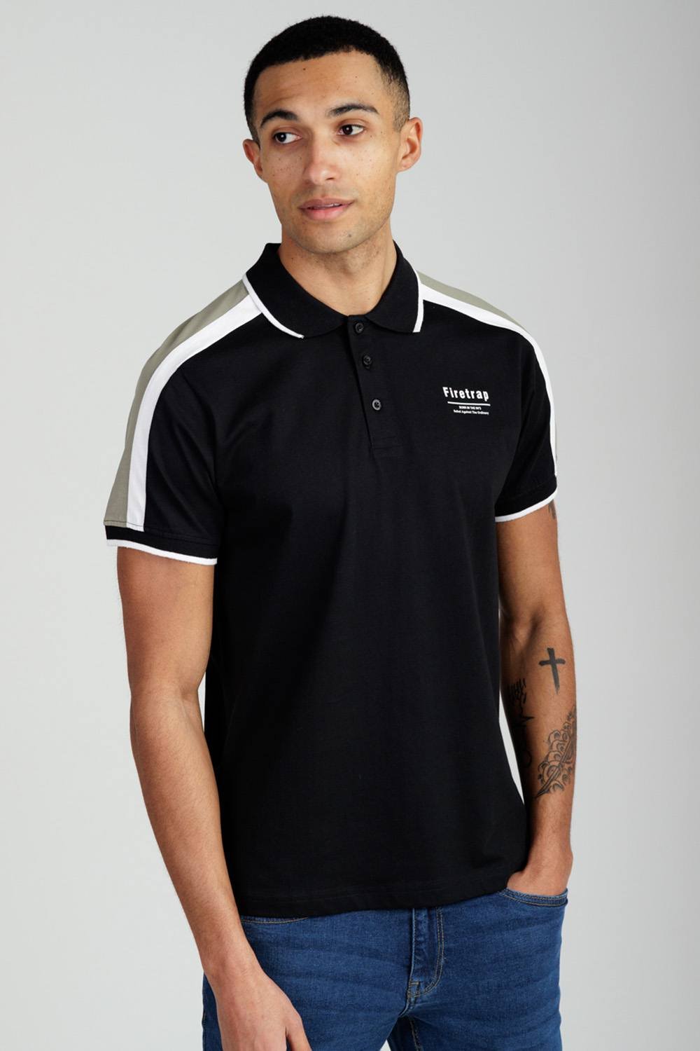 Firetrap Firetrap Men's Regular Fit Cotton Jersey Button Polo in Black - 2