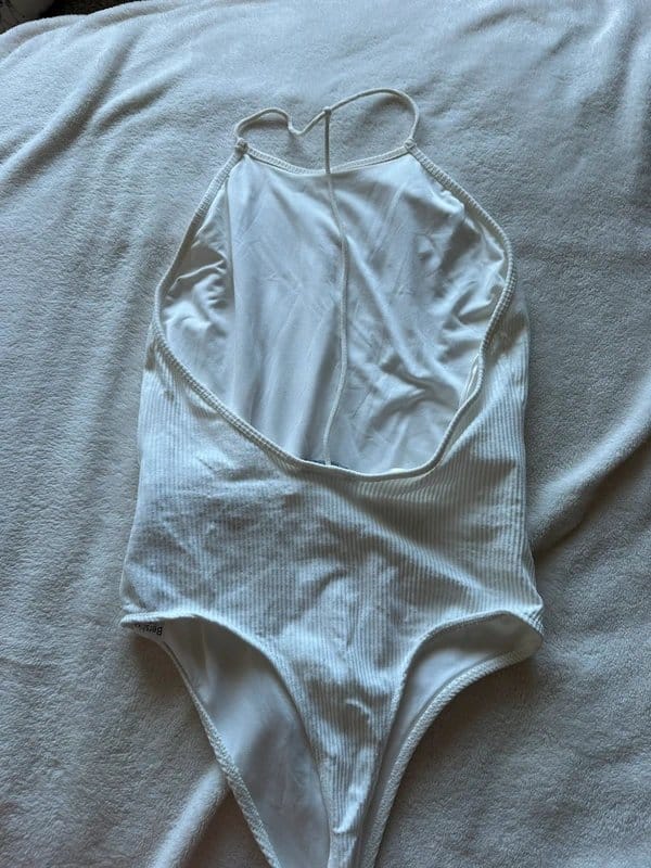 Bershka Cream Ribbed High Neck Bodysuit