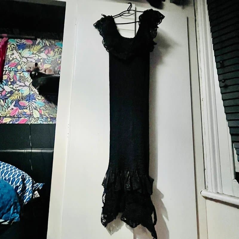Reclaimed Vintage Long black vintage dress with lace detail