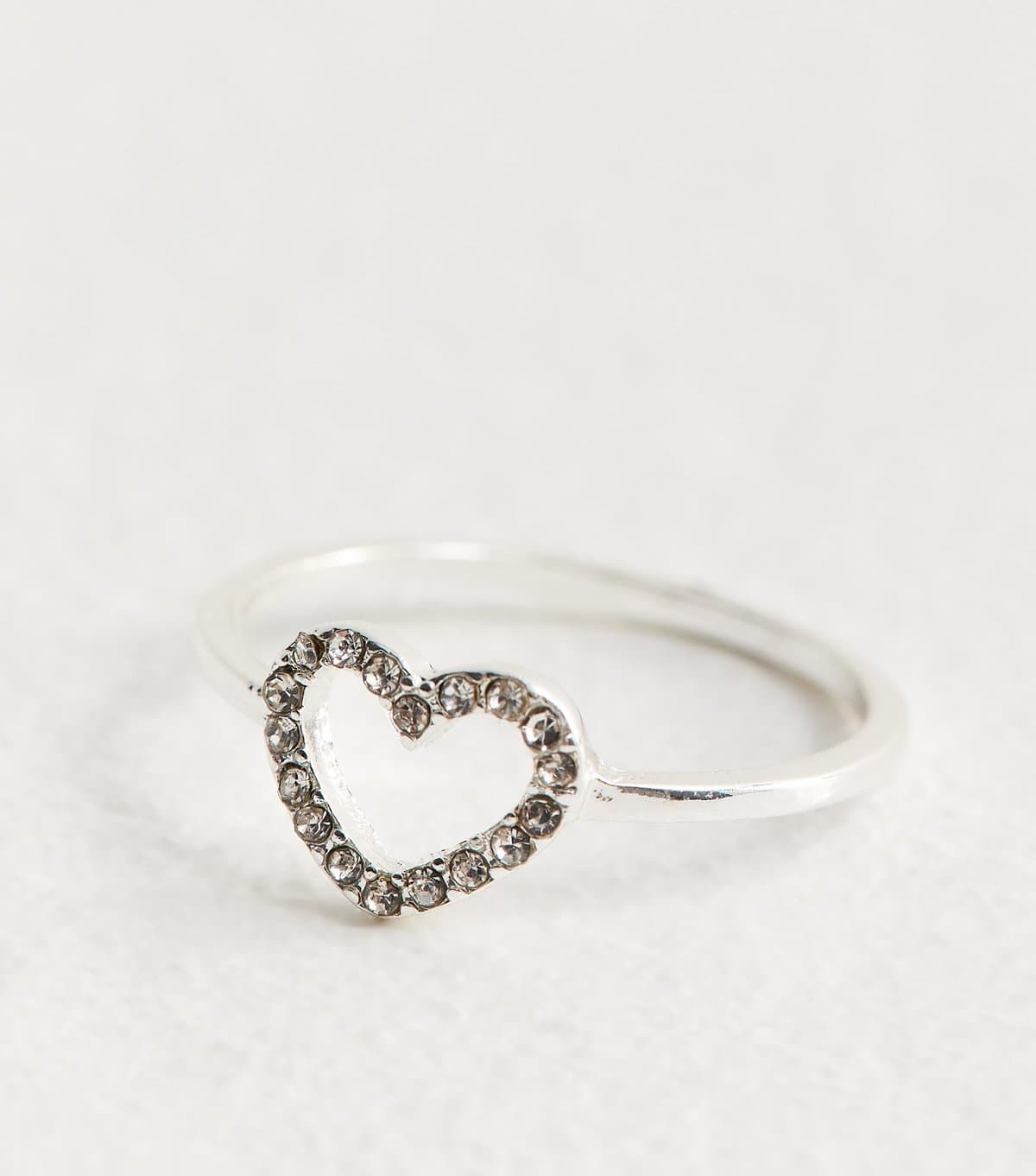 New Look Silver Tone Diamanté Heart Ring New Look