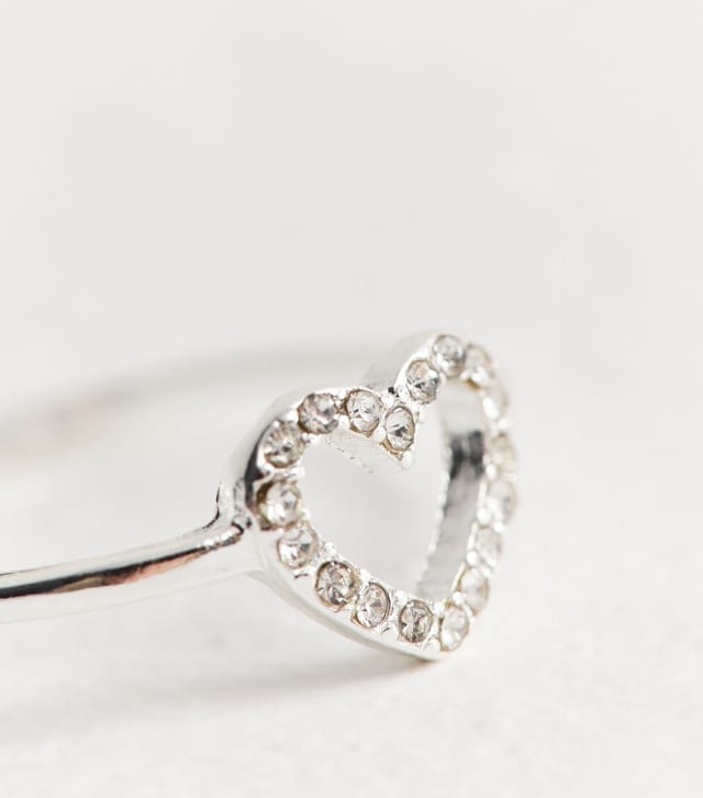 New Look Silver Tone Diamanté Heart Ring New Look - 2