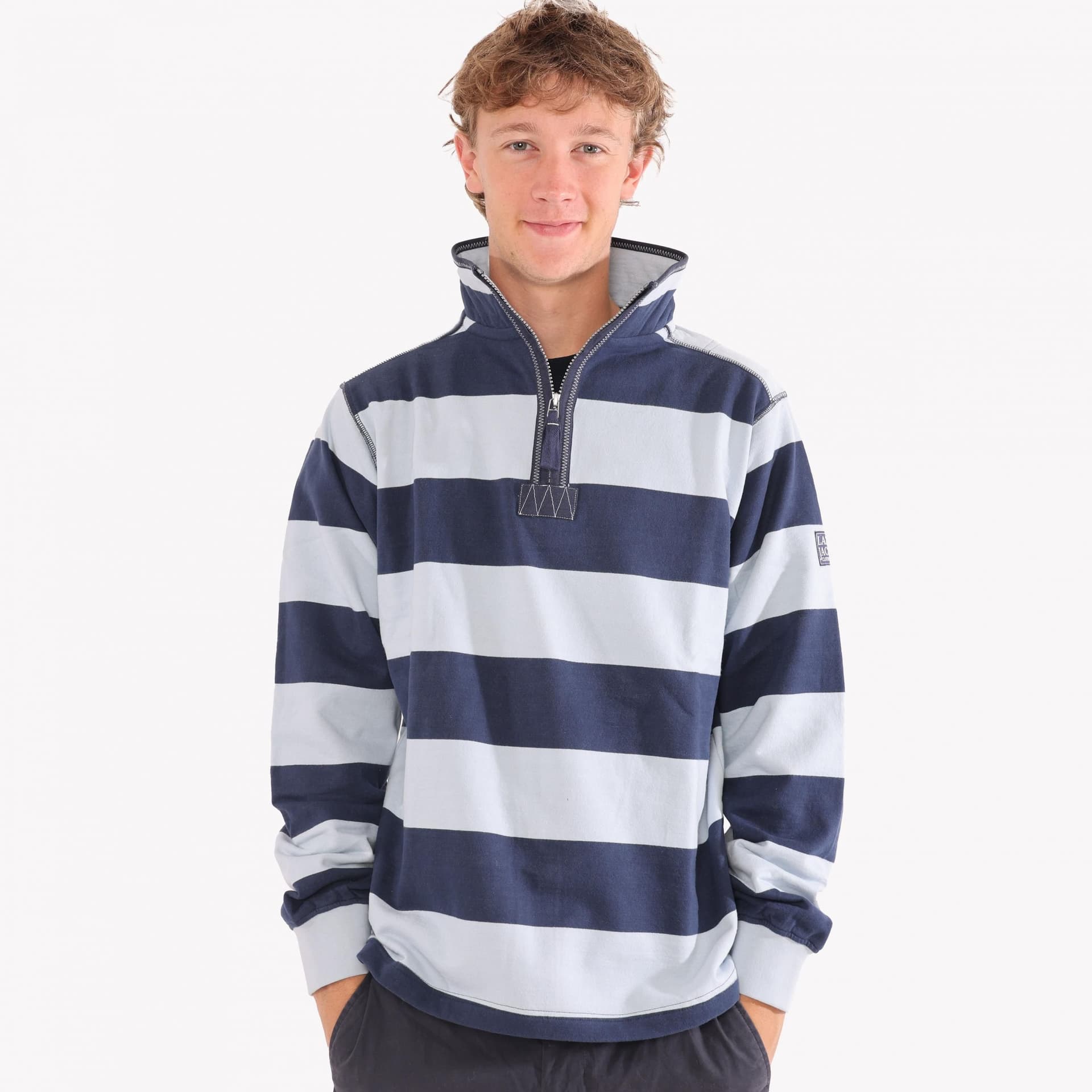 Lazy Jacks Lazy Jacks Men's Striped Quarter Zip Sweatshirt in Blue