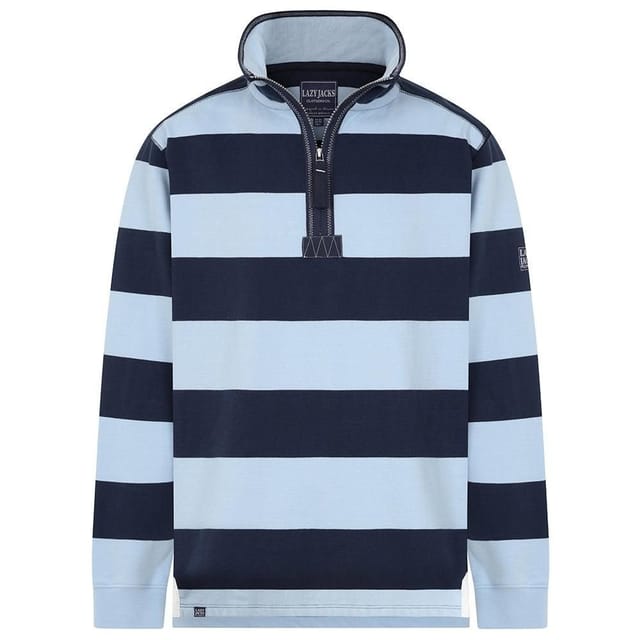 Lazy Jacks Lazy Jacks Men's Striped Quarter Zip Sweatshirt in Blue - 2