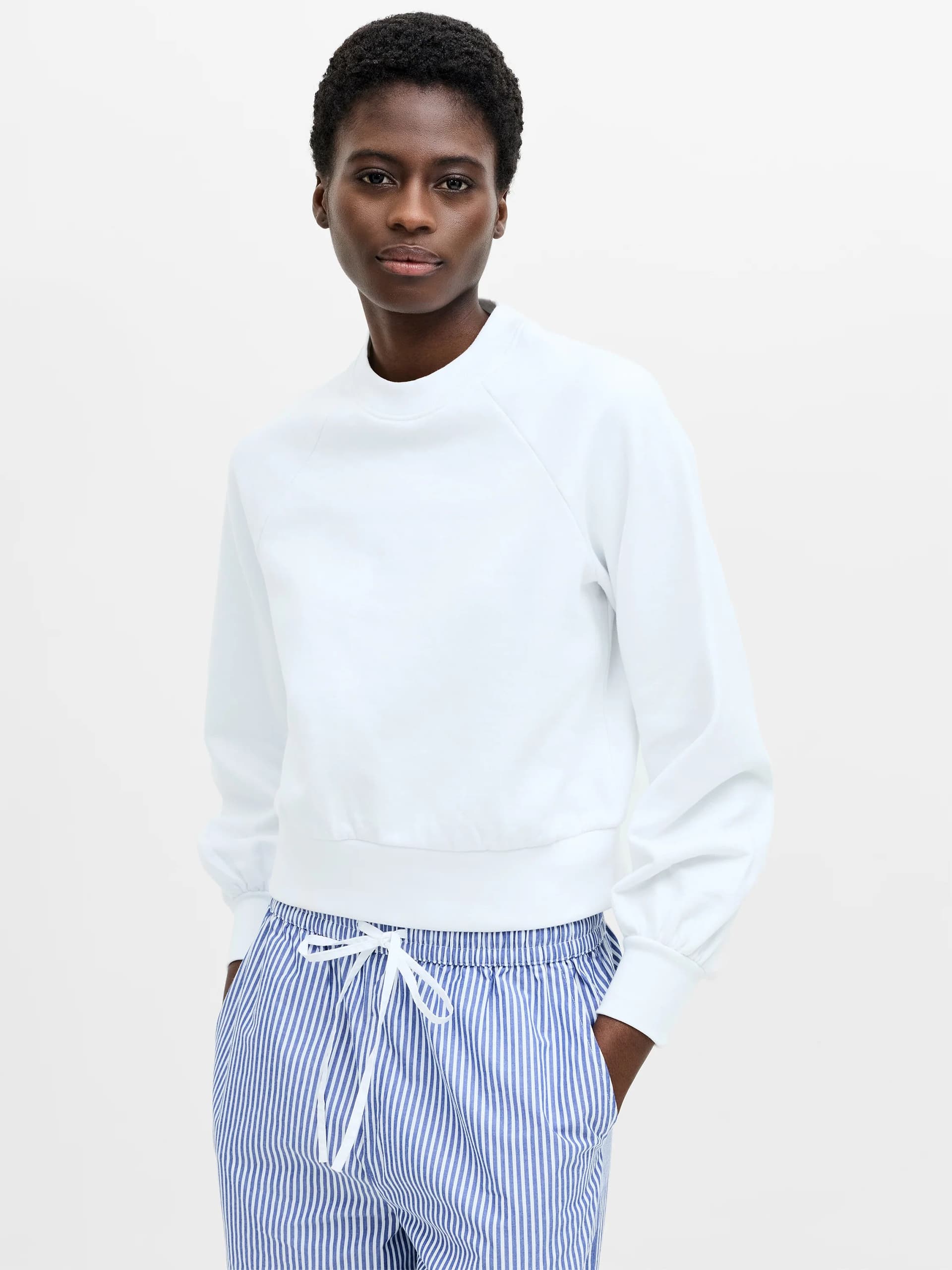 French Connection French Connection White Linen Bishop Sleeve Sweatshirt