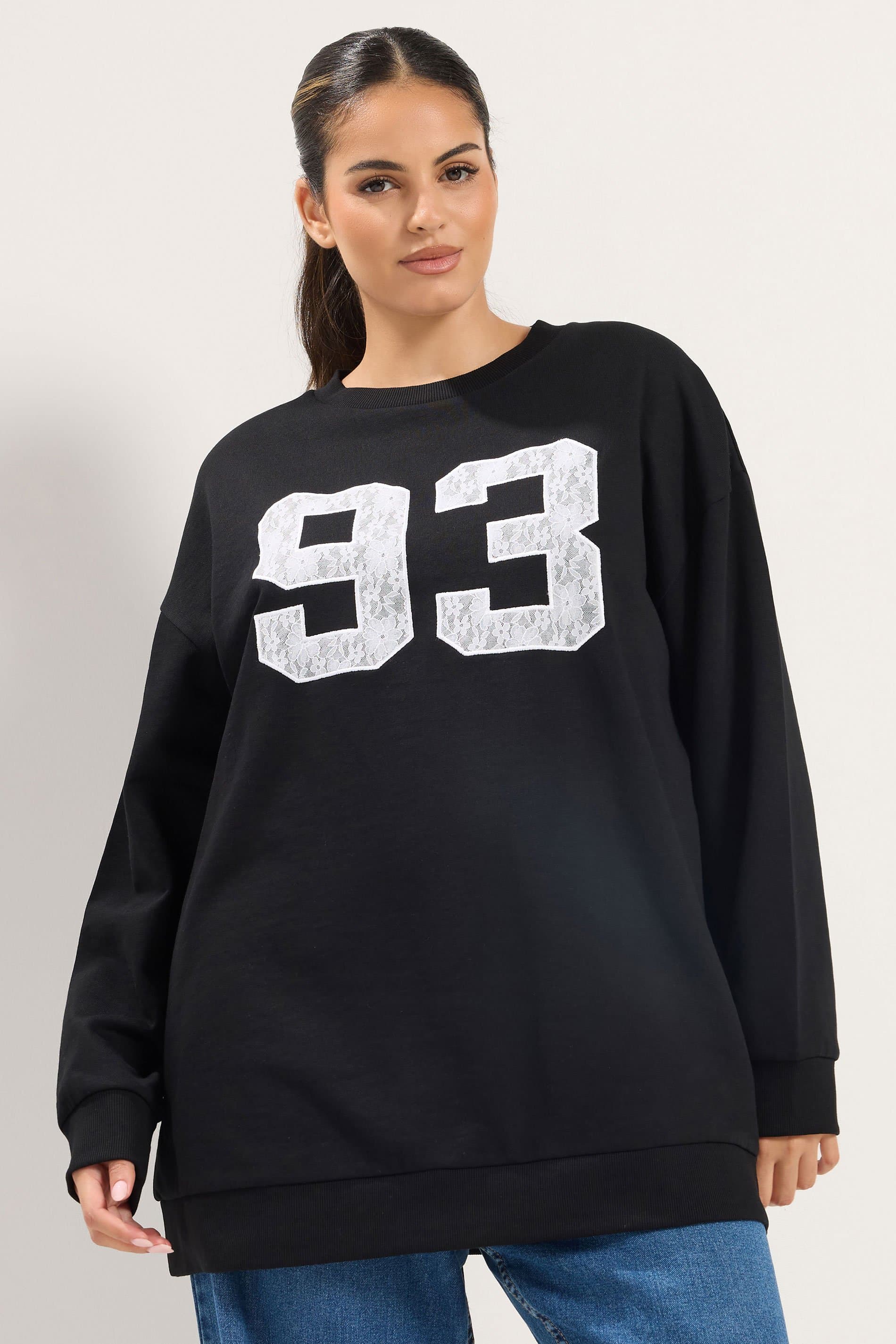 Yours Curve Womens Black '93' Lace Sweatshirt