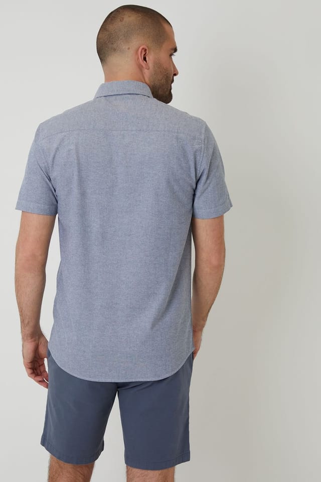Threadbare Threadbare Men's Oxford Cotton Slim Fit Short Sleeve Shirt in Blue - 2