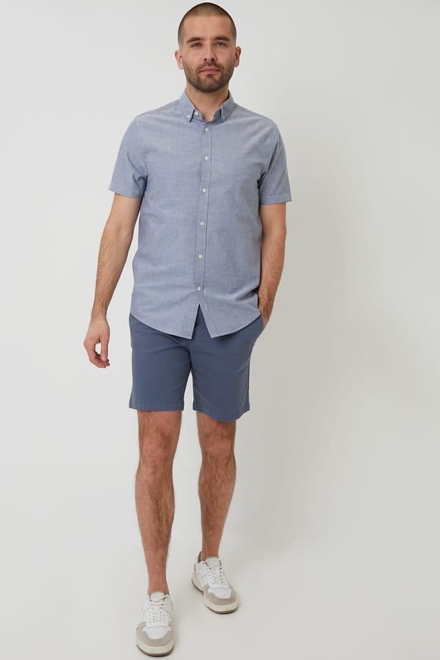 Threadbare Threadbare Men's Oxford Cotton Slim Fit Short Sleeve Shirt in Blue - 3