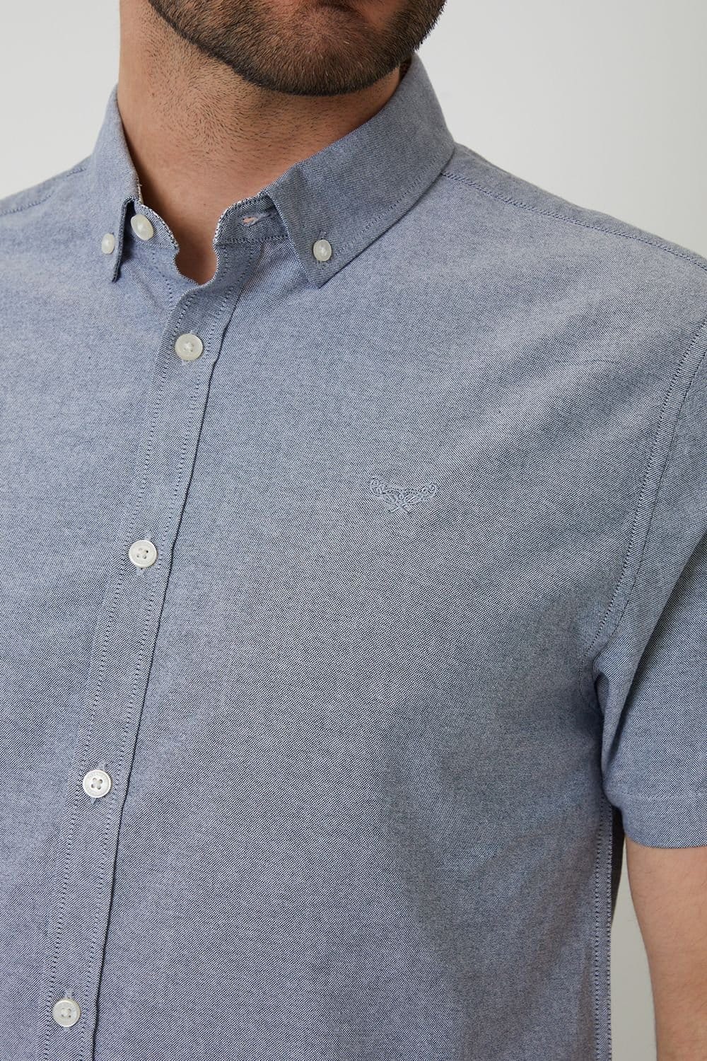 Threadbare Threadbare Men's Oxford Cotton Slim Fit Short Sleeve Shirt in Blue - 4