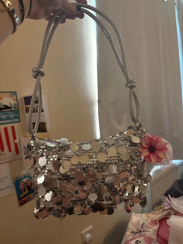 Bershka Silver Sequin Shoulder Bag