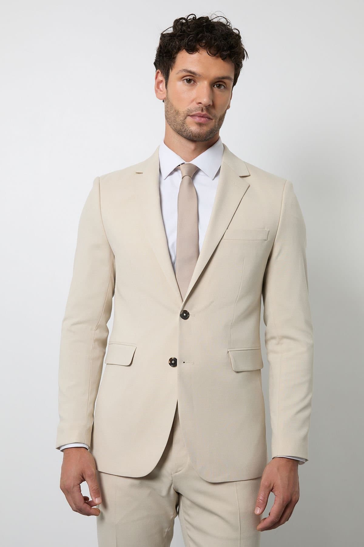 Burton Burton Men's Beige Tailored Fit Suit Jacket in Natural