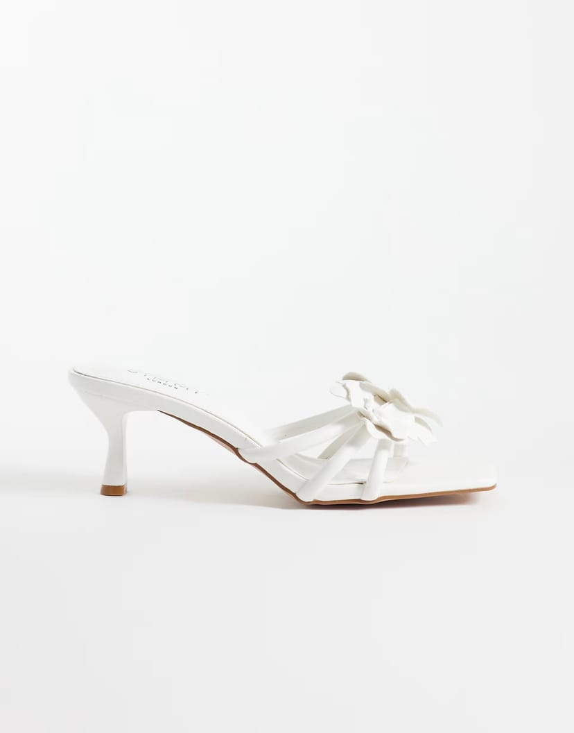 ASOS Simmi London Jemima kitten heel sandals with flower in white - 1
