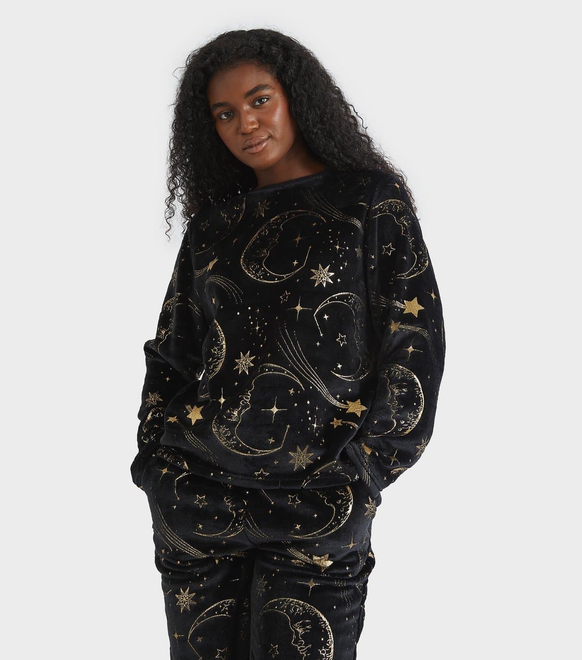 Skinnydip Women's Gold Celestial Print Two Piece Fleece Pyjama Set Skinnydip New Look