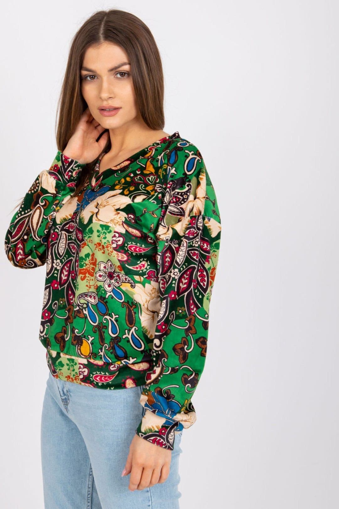 Love Lace Love Lace Women's Long Sleeve Pattern Blouse in Green