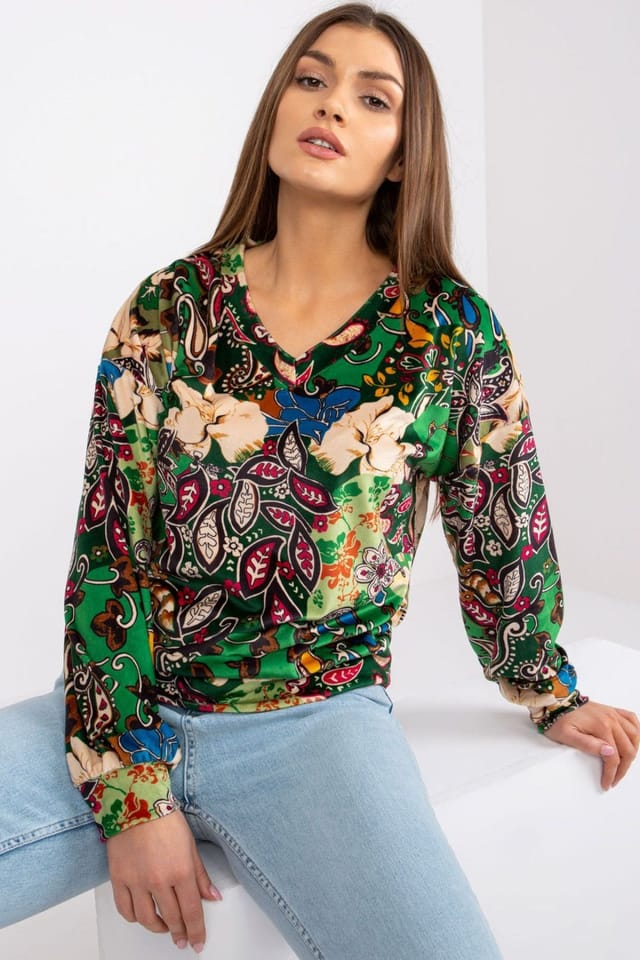 Love Lace Love Lace Women's Long Sleeve Pattern Blouse in Green - 2