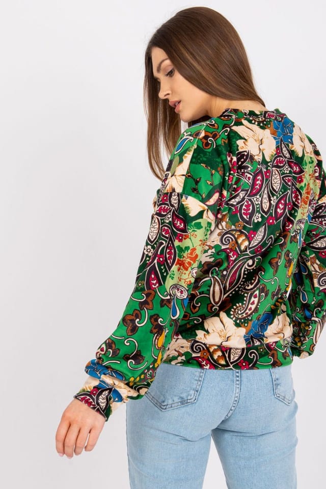 Love Lace Love Lace Women's Long Sleeve Pattern Blouse in Green - 3