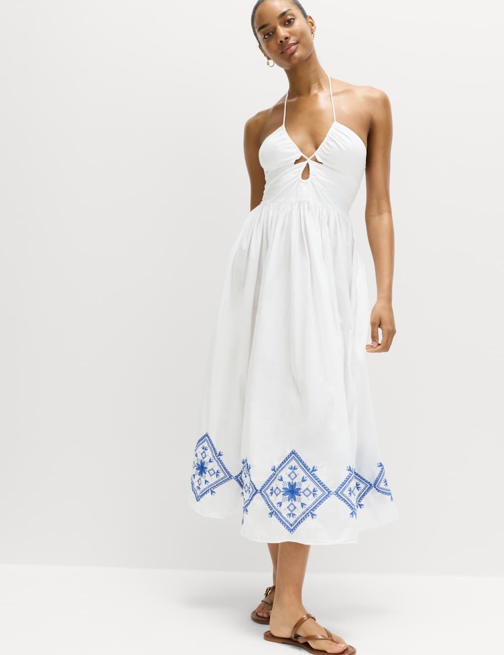 Marks & Spencer M&S Cutout Embroidered Midaxi Beach Dress White Mix