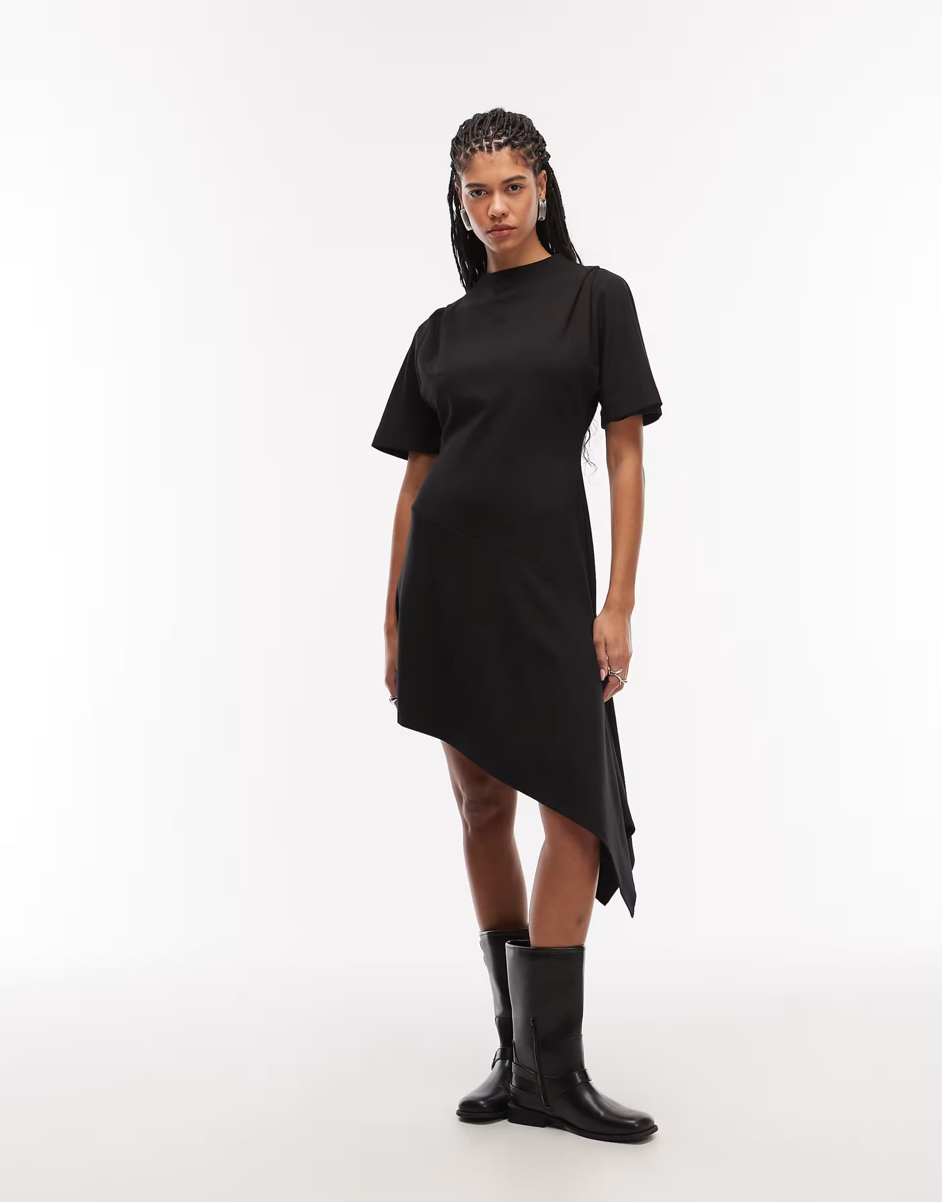 ASOS AllSaints rosa asymetric short sleeve mini dress in black